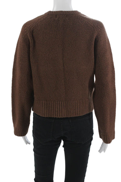 Open Edit Womens Pullover Sweater Brown Crew Neck Button Long Sleeve Size 2XS