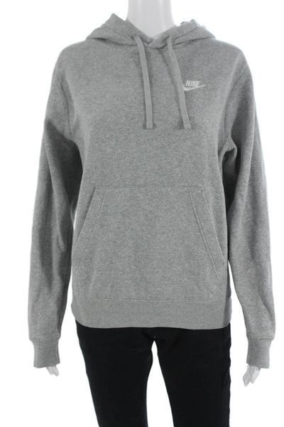 Nike Women Pullover Hoodie Gray Cotton Blend Drawstring Long Sleeve Size XS