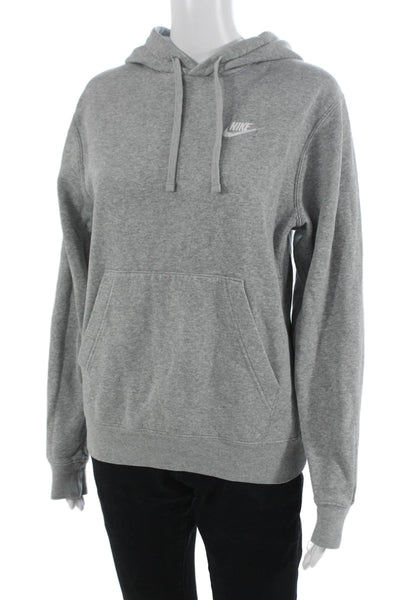 Nike Women Pullover Hoodie Gray Cotton Blend Drawstring Long Sleeve Size XS