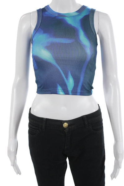 Peppermayo Women Cropped Tank Blue Graphic Cotton Crew Neck Sleeveless Size 0