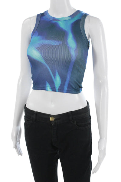 Peppermayo Women Cropped Tank Blue Graphic Cotton Crew Neck Sleeveless Size 0