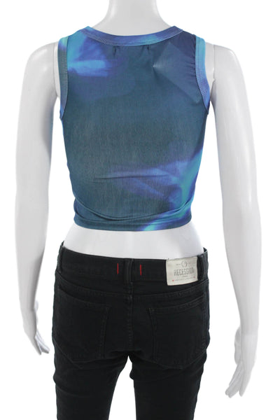 Peppermayo Women Cropped Tank Blue Graphic Cotton Crew Neck Sleeveless Size 0