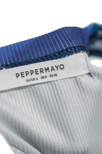 Peppermayo Women Cropped Tank Blue Graphic Cotton Crew Neck Sleeveless Size 0