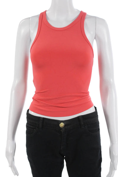 Lululemon Womens Basic High Neck Sleeveless Tank Red Nylon Button Size 0