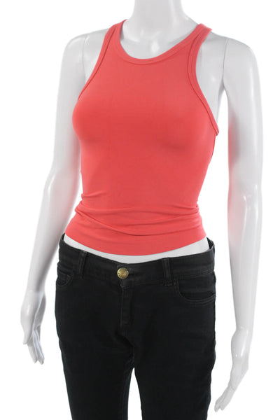 Lululemon Womens Basic High Neck Sleeveless Tank Red Nylon Button Size 0