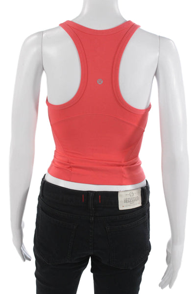 Lululemon Womens Basic High Neck Sleeveless Tank Red Nylon Button Size 0
