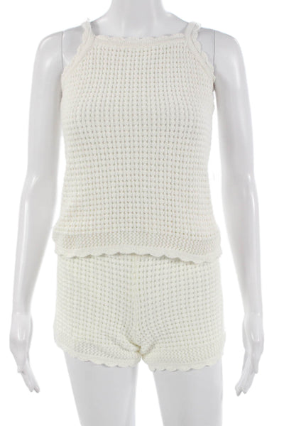 Vineyard Vines Womens Sleeveless Cotton Blend Round Neck Top White Size L