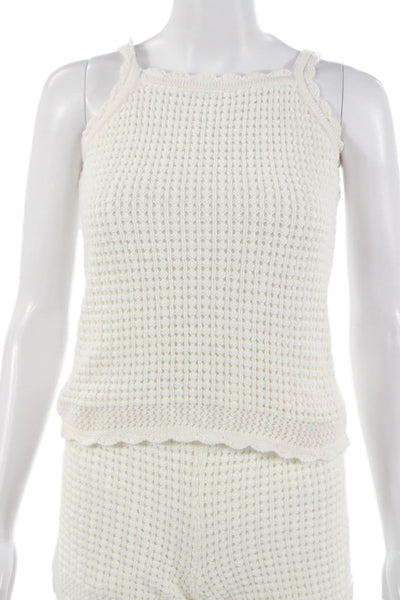 Vineyard Vines Womens Sleeveless Cotton Blend Round Neck Top White Size L