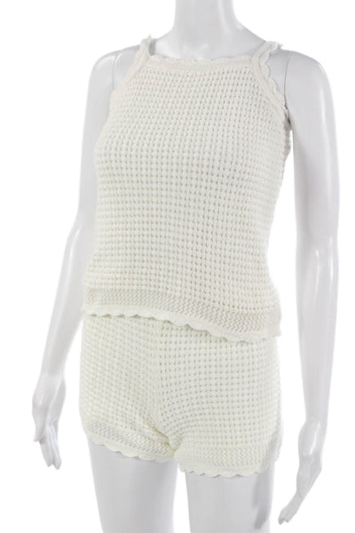 Vineyard Vines Womens Sleeveless Cotton Blend Round Neck Top White Size L