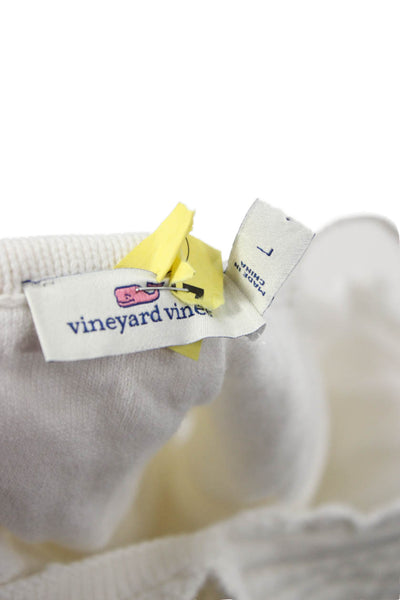 Vineyard Vines Womens Sleeveless Cotton Blend Round Neck Top White Size L