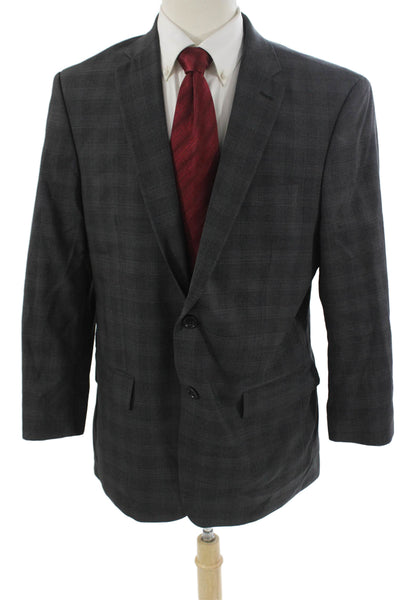 John Varvatos Star USA Mens Plaid Wool Suit Jacket Dark Gray Button Size 44