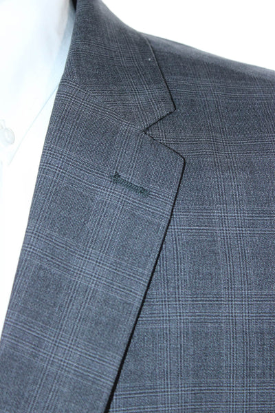 John Varvatos Star USA Mens Plaid Wool Suit Jacket Dark Gray Button Size 44