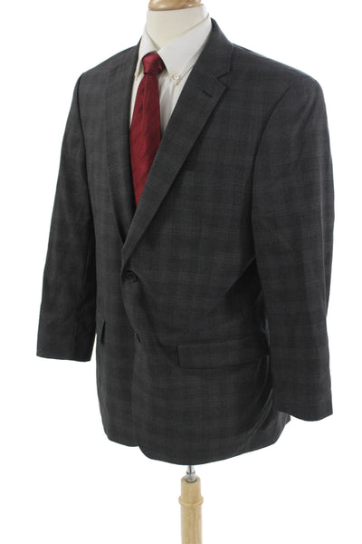 John Varvatos Star USA Mens Plaid Wool Suit Jacket Dark Gray Button Size 44