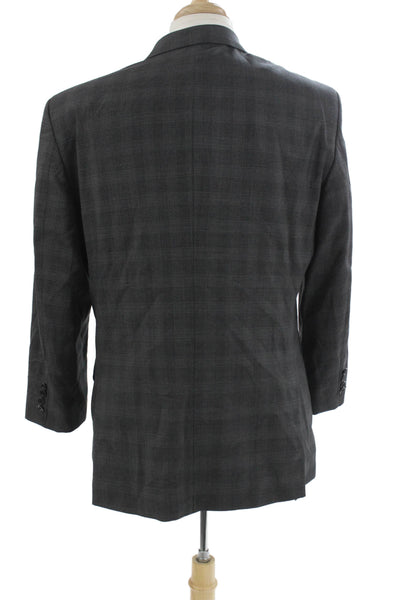 John Varvatos Star USA Mens Plaid Wool Suit Jacket Dark Gray Button Size 44