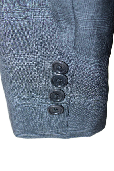 John Varvatos Star USA Mens Plaid Wool Suit Jacket Dark Gray Button Size 44