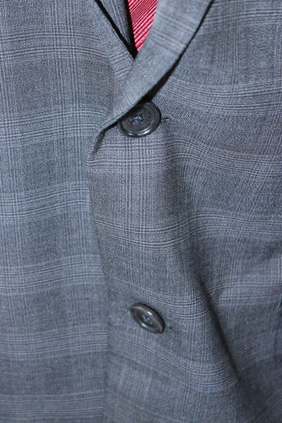 John Varvatos Star USA Mens Plaid Wool Suit Jacket Dark Gray Button Size 44