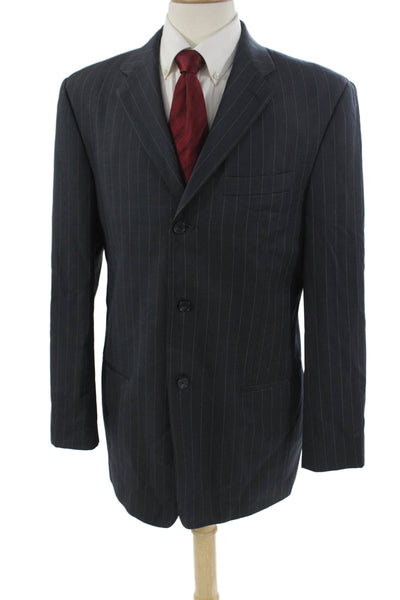 Pierre Cardin Paris Mens Striped Wool Suit Jacket Dark Gray Size 42