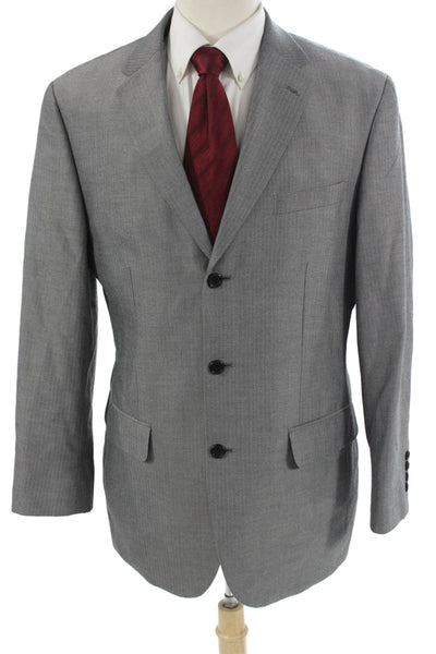Stafford Mens Gray Herringbone Suit Jacket Button Collared Classic Size 40