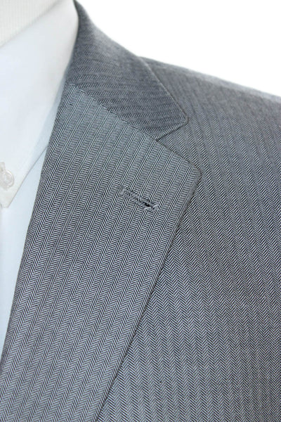 Stafford Mens Gray Herringbone Suit Jacket Button Collared Classic Size 40