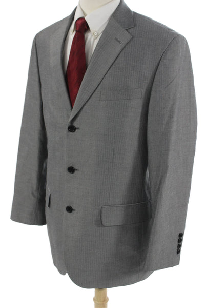 Stafford Mens Gray Herringbone Suit Jacket Button Collared Classic Size 40