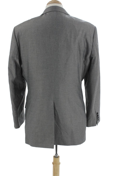 Stafford Mens Gray Herringbone Suit Jacket Button Collared Classic Size 40