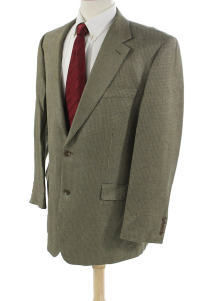 Ralph Ralph Lauren Mens Green Silk Check Sport Coat Collared Button Size 42