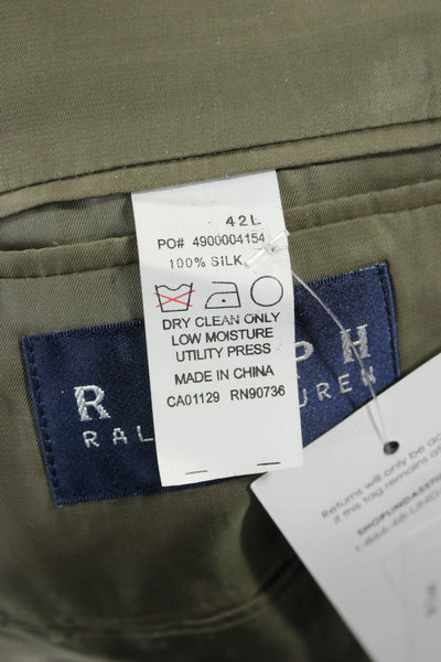 Ralph Ralph Lauren Mens Green Silk Check Sport Coat Collared Button Size 42