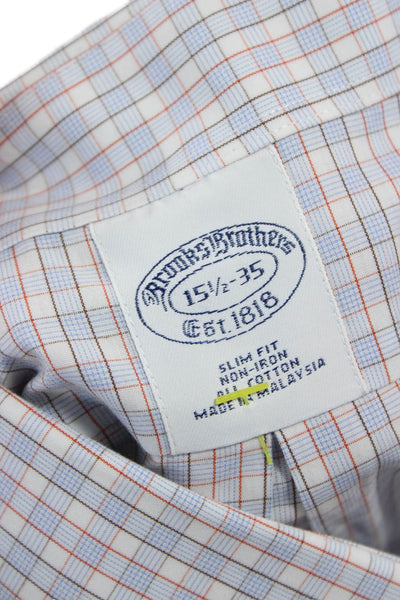 Brooks Brothers Men's Light Blue Check Point Collar Dress Shirt Size 15.5