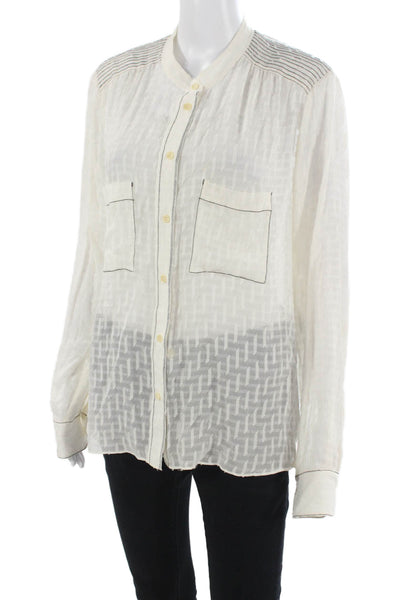 BCBGMAXAZRIA Women Button-Up Herringbone Silk Blouse Long Sleeve Size L
