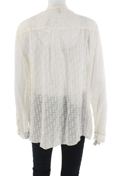 BCBGMAXAZRIA Women Button-Up Herringbone Silk Blouse Long Sleeve Size L