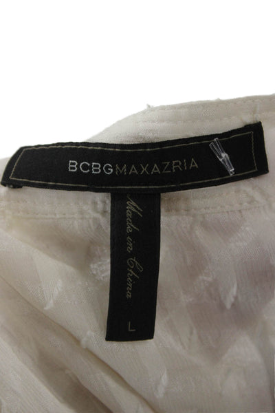 BCBGMAXAZRIA Women Button-Up Herringbone Silk Blouse Long Sleeve Size L