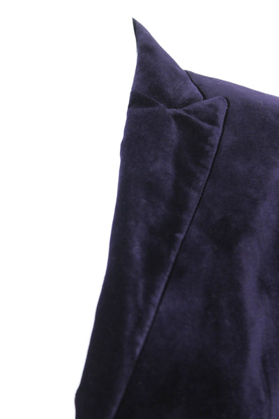 Massimo Dutti Womens Dark Blue Cotton Collared Button Blazer Size 6