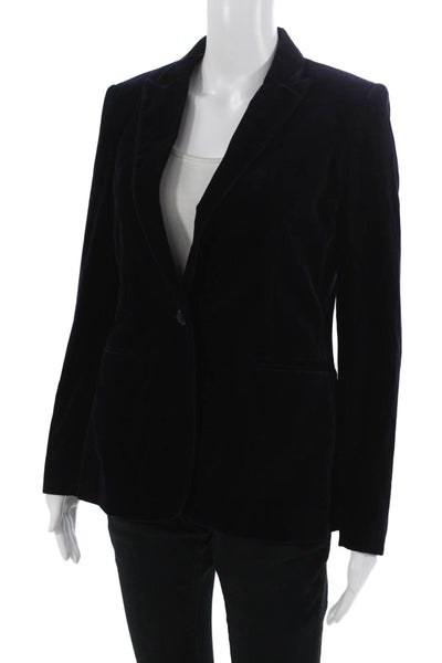 Massimo Dutti Womens Dark Blue Cotton Collared Button Blazer Size 6