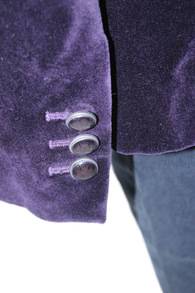 Massimo Dutti Womens Dark Blue Cotton Collared Button Blazer Size 6