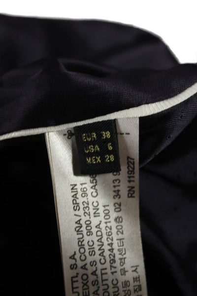 Massimo Dutti Womens Dark Blue Cotton Collared Button Blazer Size 6