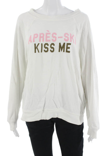Wildfox Womens Pullover Sweatshirt White Graphic Cotton Crew Ski Size M