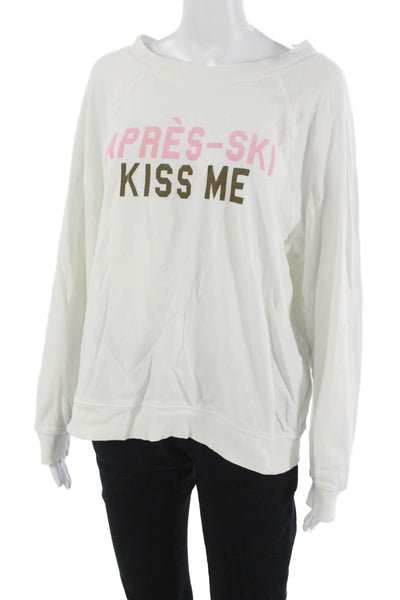 Wildfox Womens Pullover Sweatshirt White Graphic Cotton Crew Ski Size M