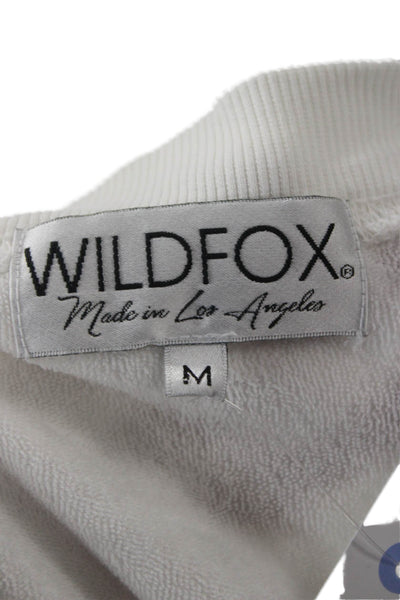 Wildfox Womens Pullover Sweatshirt White Graphic Cotton Crew Ski Size M