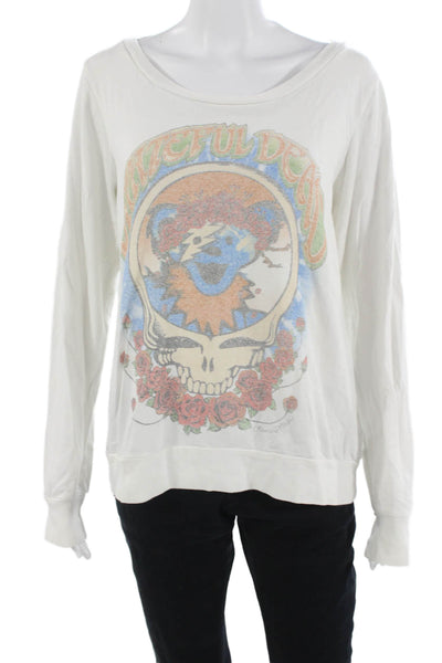 Lauren Moshi Womens Pullover Sweatshirt White Graphic Supima Modal Size M