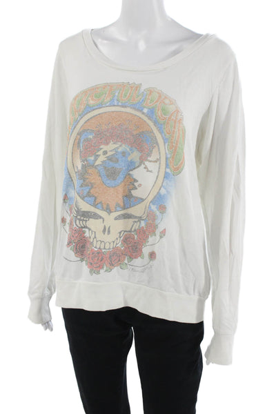 Lauren Moshi Womens Pullover Sweatshirt White Graphic Supima Modal Size M