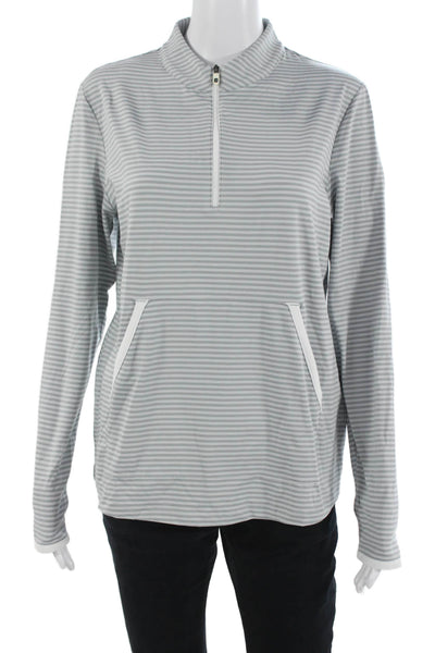 Foot Joy Women Basic Mock Neck Striped Zip Long Sleeve Top Gray Size M