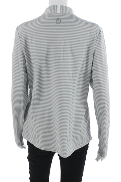 Foot Joy Women Basic Mock Neck Striped Zip Long Sleeve Top Gray Size M