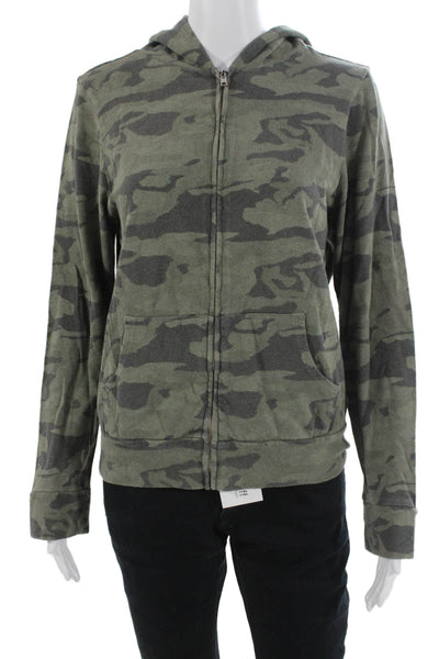Monrow Womens Full-zip Camo Hoodie Green Army Long Sleeve Size L
