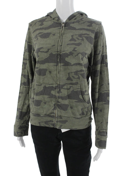 Monrow Womens Full-zip Camo Hoodie Green Army Long Sleeve Size L