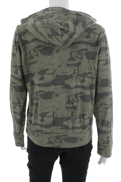 Monrow Womens Full-zip Camo Hoodie Green Army Long Sleeve Size L