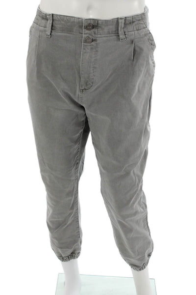 Paige Womens Cropped Jogger Pants Gray Cotton Blend Button Closure Size 34