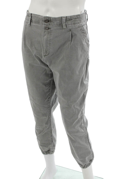 Paige Womens Cropped Jogger Pants Gray Cotton Blend Button Closure Size 34