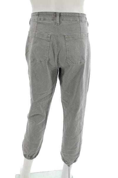 Paige Womens Cropped Jogger Pants Gray Cotton Blend Button Closure Size 34