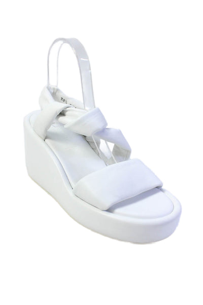 Clergerie Womens Leather Cross Strap Wedge Sandals White Size 38.5 8.5