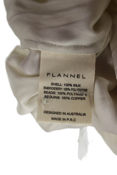 Flannel Women Beige Silk Tunic Long Sleeve Button Bohemian Size L